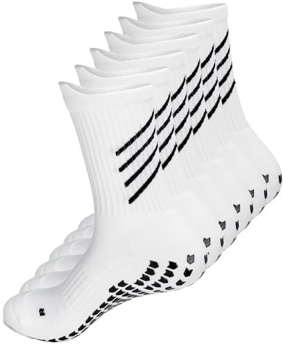 Rutschfeste Fußballsocken für Herren und Damen, gepolsterte Griffsocken, atmungsaktive Slipper-Socken, rutschfeste Aheletik-Socken für Rugby, Fußball, Yoga, Fitnessstudio, Weiß 02 - 3 Paar, M