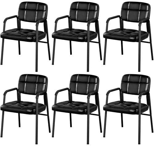 Yaheetech Besucherstühle Wartezimmerstühle Gästestühle mit Armlehne und Lehne, Konferenzraumstühle Wohnzimmerstuhl Polsterstuhl Esszimmerstuhl Kunstleder für Wohnzimmer, 6 Stück Schwarz
