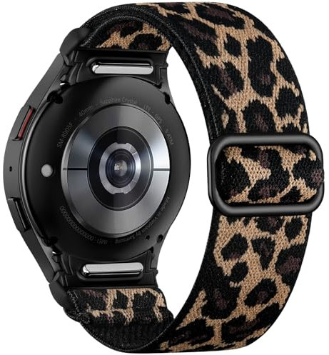 Mastten Nylon Elastisches Armband für Samsung Galaxy Watch 7/6/5/4 Armband 40mm 44mm/Galaxy Watch 6 4 Classic/5 pro/FE, Keine Lücke Schnellverschluss Sport Band für Damen Herren, Leopard