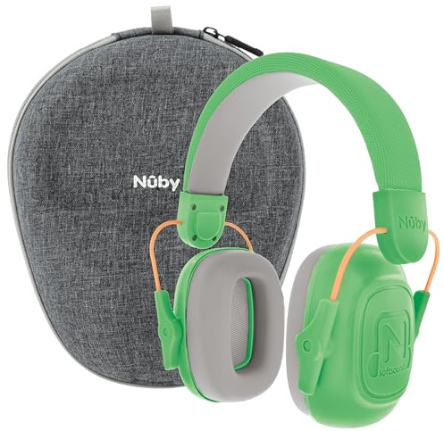 Nuby Cache-oreilles antibruit doux avec étui de transport - Protection auditive pour enfants et adolescents - Bandeau réglable - Rembourrage super doux - Vert