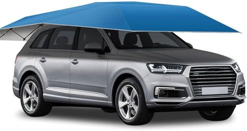 Glowdora Parasol para Coche, Carpa Semiautomática, Cochera Móvil, Toldo Plegable, Cochera Exterior, Cubierta Portátil para Techo, Resistente A La Nieve Y Al Granizo, Gris Plateado/Azul Marino,Blue