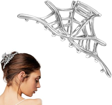 Spider Web Metal Hair Clips, Gothic Alloy Hair Accessories for Women & Girls, Punk Style Hair Claw Clip Strong Hold Non-Slip Grip, Unique Y2K Grunge Hair Barrettes for Daily Wear, Cosplay & Party