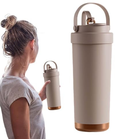 Insulated Cup with Straw, Ceramic Coated Tumbler Water Bottle with Lid, Leak-Proof Direct Drinking Bottles for Gym, Outdoors, School, Car, Home, Hiking, Hospital, Pink Coffee White
