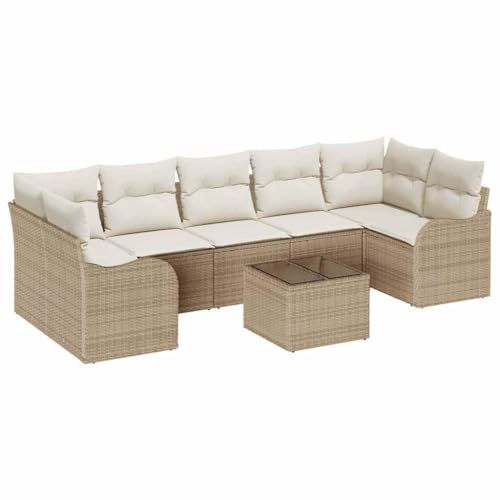 vidaXL 8-teiliges Garten-Sofaset mit Kissen in Beige aus Poly-Rattan – stylische und robuste Gartenmöbel für die Terrasse und den Balkon. Perfekt für gemütliche Abende im Freien!