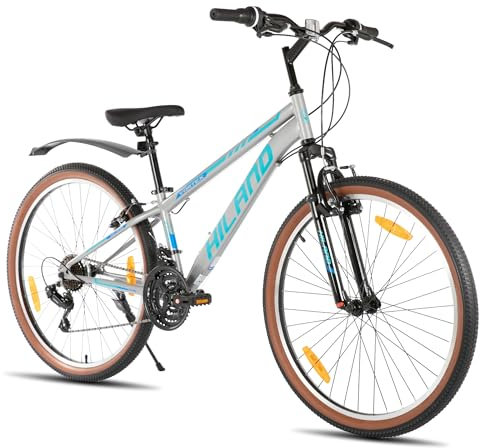 Hiland Mountainbike 26 Zoll, 21 Gang Unisex Fahrrad für Erwachsene, Mountainbike für Alltag und Pendler, mit V-Brake vorne und hinten, Grau