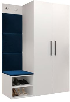 Mirjan24 Garderoben-Set Mapreni IV, Schuhschrank + Kleiderhakenbrett + Kleiderschrank Gepolstertes Paneel/Wandpaneel Kleiderhaken Flurgarderobe Wandgarderobe (Weiß, Manila 26)