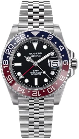 Seestern Sugess S420-2 GMT Automatik Stahl Schwarz Rot Blau Datumsanzeige Saphir Herrenuhr