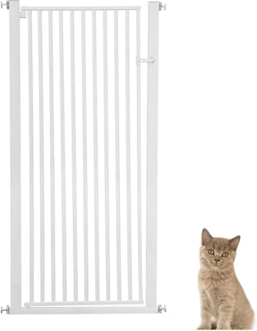 DHQCQL Barrera de seguridad para escaleras para niños, rejilla de puerta de 150 cm para gatos, rejilla de puerta sin perforación para bebés, gatos y perros | Ancho: 90-97 cm | Gira a ambos lados (270°