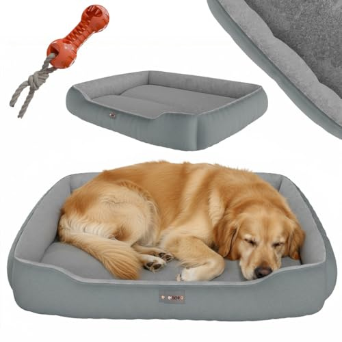 BENNO® Hundebett Sammy 95x75x18 cm, quadratisch, Polyester mit Polypropylen-Füllung, maschinenwaschbar, rutschfestes Unterteil, inkl. Kauknochen - gemütlicher Schlafplatz für Hunde, grau