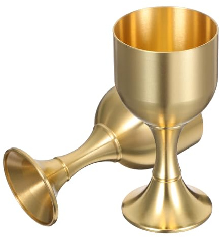 TOPPERFUN 2 piezas Copa de Latón Antigua de Alta Tallo para Eucaristía y Banquetes de Cáliz Pequeño Gótico para Bodas y Ceremonias Religiosas