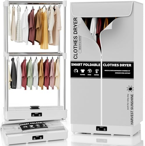 Clothes Dryer, Portable Foldable Drying Machine with Timer, Easy Carry Laundry Drying Wardrobe with Large Capacity, Electric Dryer/Rack for Home | Appartments | RV (Grey)