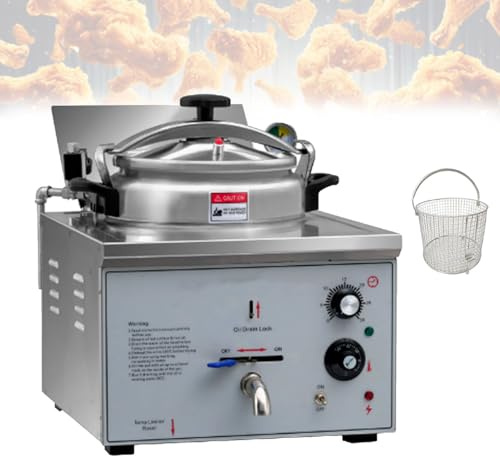 Pfps Friteuse à Pression De 16 litres pour Plan De Travail, Friteuse éLectrique Professionnelle avec Minuterie Et Thermostat RéGlable, Friteuse Haute Pression pour Snack-Bars