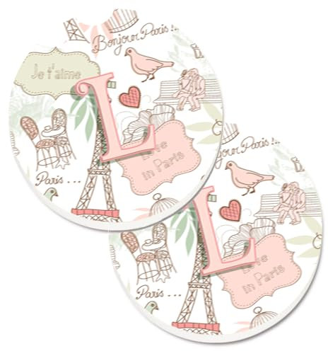 Caroline's Treasures Lettre L Love in Paris Lot de 2 Dessous de Verre Rose CJ2002-LCARC, Pierre, Multicolore