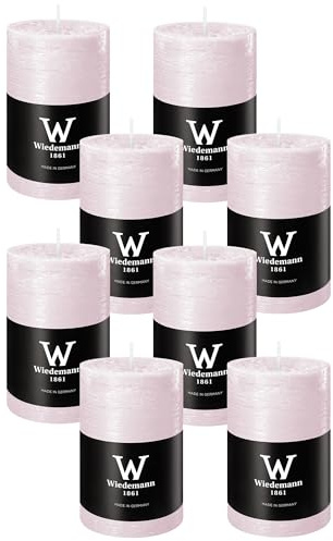 8 Stück durchgefärbte Stumpenkerzen (H x Ø) 90 x 58 mm, Farbe Rosé, mit ASF zum Abbrandschutz, Wiedemann Marble Kerzen, Advent, Adventskranz, Weihnachten, Dekoration, Event