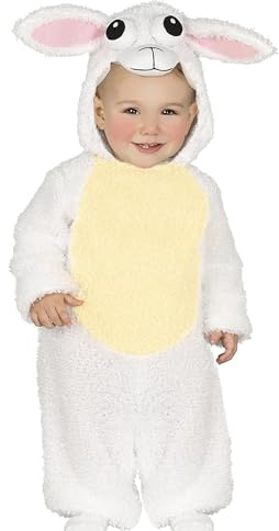 GUIRMA | Schaf Kostüm für Baby (12-18 Monate) - Kapuze und Overall - Tier- und Krippen Kostüme für Neujahr und Kostümpartys - Ideal für Unisex Babys - Weiß