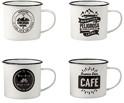 FranquiHOgar Juego de 4 tazas mug vintage de acero esmaltadas para café/té/infusiones | Ideal para camping y furgonetas camper | 350 mL