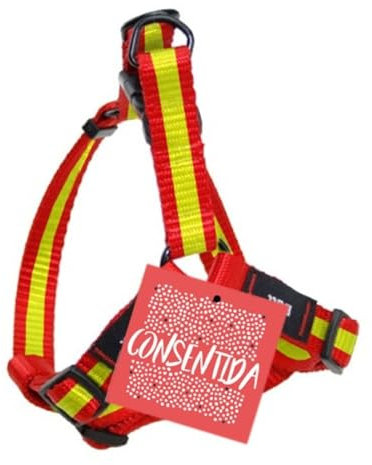 Arnés Petral para Perro Pequeño T1 - Talla S 20 - 35 x 1 cm - Bandera de España - Color Rojo y Amarillo - Tejido Resistente Fabricado en Nylon - Abrochado Fácil - Accesorios para Perros - Consentida