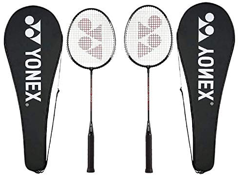 YONEX GR 303 Badminton Schläger 2018 Professionelle Anfänger Praxis Schläger mit Face Cover Edelstahl Schaft – 2 Stück, Unisex, schwarz, Pack of 2