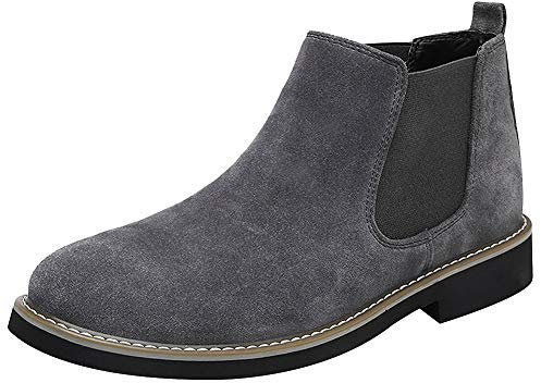 rismart Uomo Caviglia Alto Elastico Rotondo Dito del piede Scamosciato Stivali Chelsea SN010116(Grigio,42 EU)