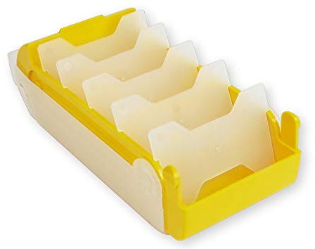 TimeTEX - Karteikasten aus robustem Kunststoff, A8, Halbtransparent mit einschiebbarem Deckel, 5-Fächer-Lernmethode, 20x9x6,5cm, Farbe: gelb