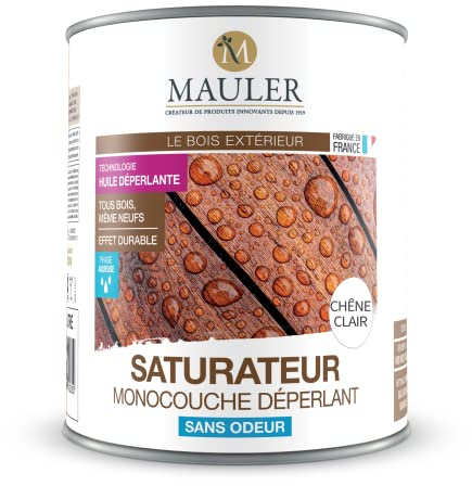 MAULER - Saturateur Bois Monocouche Dépérlant - 2,5L - Chêne clair - Assure une Protection Contre l'Usure du Bois dû aux Evénements Météorologique | Effet Déperlant 30 minutes - Remise en service Terrasse 24h - Applicable Bois Humide - Qualité Professionnelle depuis 1919