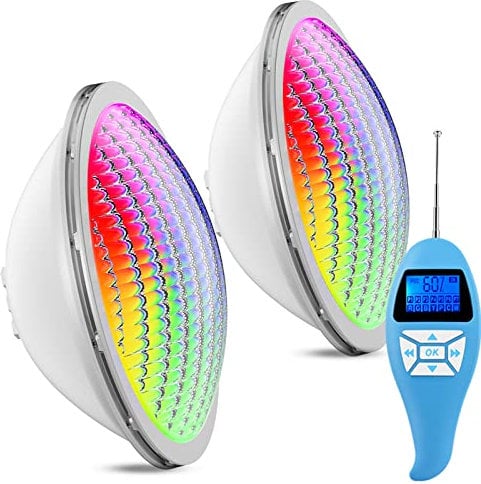 LyLmLe LED Poolbeleuchtung PAR56 20W RGB Farbwechsel Dimmbar Schwimmbad LED Lampe mit Fernbedienung, Ersetzt alten PAR56 Halogenlampen, IP68 Wasserdicht Unterwasserscheinwerfer, 12V AC(2er-Pack)