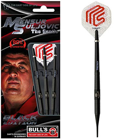 Bull's Unisex – Erwachsene Mensur Suljovic Soft Dart, Black Edition, Tungsten 18g, Silber