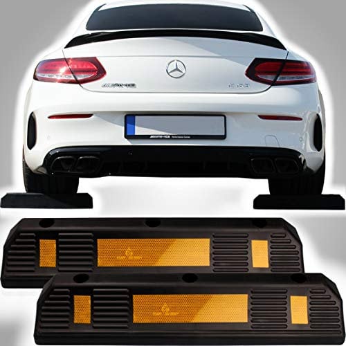 Garagenstopper mit Reflexionsstreifen aus extra reifenschonender Gummimischung/Radstopper Auto Garage (2x Garagenstopper)