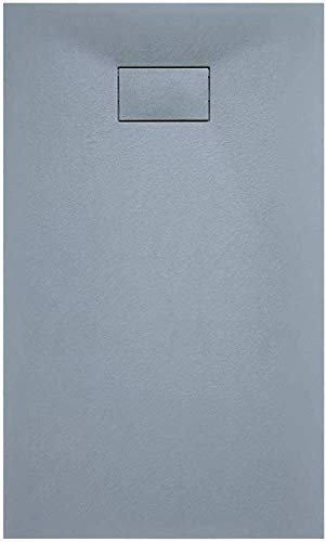 Piatto Doccia Arredo Bagno In Resina Effetto Pietra Stone Ardesia Spessore 2.6 Cm Antiscivolo Filopavimento Riducibile Indistruttibile Con Griglia Di Copertura Grigio (90 x 180 Cm)