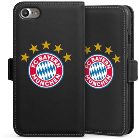 Klapphülle kompatibel mit Apple iPhone 8 Handyhülle aus Kunst Leder schwarz Flip Case FC Bayern München FCB Sterne