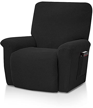 VanderHOME Relaxsessel Bezug Stretch Ruhesessel Bezug Wasserdicht 1 Stück Elastischer Antirutsch Husse Relaxsessel Fernsehsessel Bezug Jacquard Sofahusse Schonbezug mit Taschen Schwarz