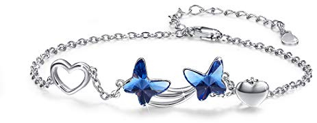 JFASHOP Damen Schmetterling Armband 925 Sterling Silber Blau Kristall Kette Armband Geschenk für Muttertag Mädchen Tier Schmuck Armreif Armkette für Frau Freundin