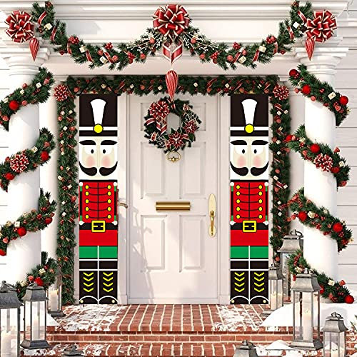 Fox·Bunny Nutcracker Christmas Decorations -Outdoor Christmas Porch hanging Decorations-Soldier Model Nutcracker Banners - for Holiday Outdoor Indoor Kids Garden Yard Party- 1 Pair
