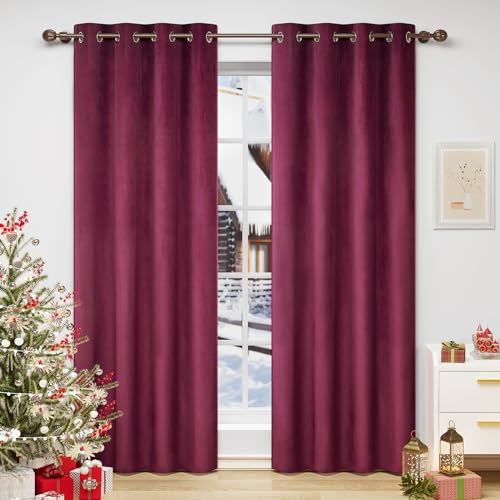 WOLTU Verdunklungsvorhang Blickdicht Samtvorhänge mit Ösen, 2 Stücke Thermogardine Ösenvorhang 300 g/m² Schwere Verdunkelungsgardinen lichtdicht für Schlafzimmer Wohnzimmer, 140x270 cm Bordeaux