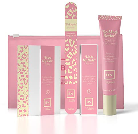 Beauty Nuggets My Nails Are Perfect Nail Care Kit, Ultimate Shine 3 Way Nail Buffing Block, Cuticle Cream, Nail File and Replacement Buffer Pads (My Nails Are Perfect Nail Care Kit)