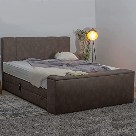 PAARA Boxspringbett Dubai C GM mit Fußtruhe | 10.000 Newton Motorleistung | Antirutsch-Matten | Royal-WS® Taschenfederkern Matratze mit GELAX® Topper Kern | Made in Germany (100 x 200 cm)