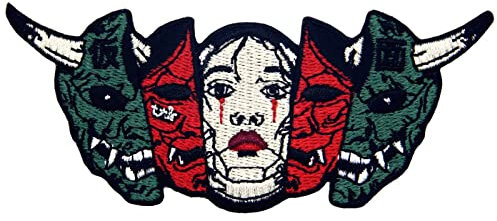 Aufnäher, bestickt, Design: Hannya Oni Maske, Das wahre Gesicht, zum Aufbügeln oder Aufnähen