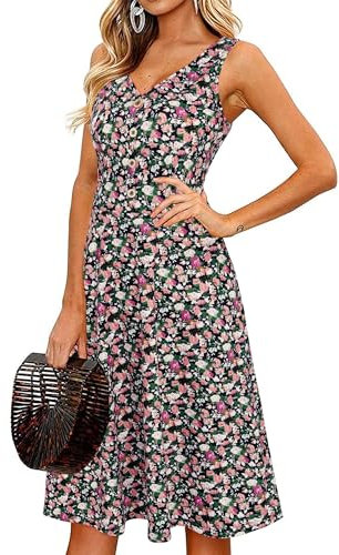 II ININ Beach Summer Dresses for Women UK Midi Dress Sleeveless Ladies Casual Sundress with Pockets(Floral 16,M)