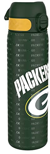 NFL Packers Bouteille d'eau en acier légère, 600 ml/20 oz, non isolée, étanche, facile à ouvrir, verrouillage sécurisé, passe au lave-vaisselle, couvercle rabattable, compatible porte-gobelet