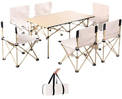 Leichter klappbarer Campingtisch mit klappbaren Hockern, tragbarer Schreibtisch aus Aluminiumlegierung mit Stühlen und Tasche für Reisen im Innen- und Außenbereich, Camping (Color : 7 Piece Set)