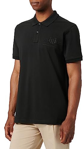 GANT Herren Reg Tonal Shield Rugger Hemd, Schwarz, M EU