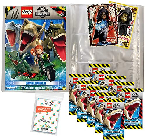 Bundle mit Lego Jurassic World Trading Cards - Serie 2-1 Leere Sammelmappe + 10 Booster + Exklusive Collect-it Hüllen