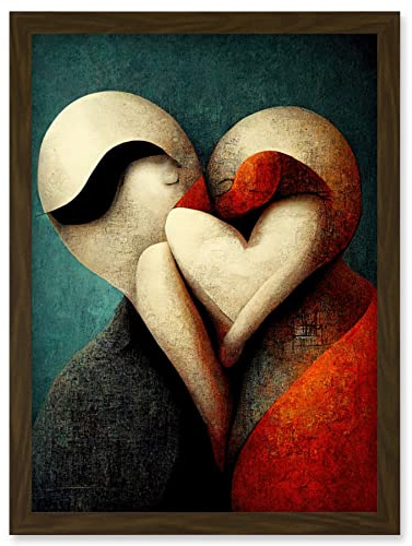 Doppelganger33 LTD Abstract True Love Modern Teal Coral Black Artwork Framed Wall Art Print A4