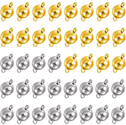 40 Stück Schmuck Magnetverschluss, Magnetverschlüsse für Ketten, Runde Schmuck-Magnetverschluss, Ketten Verschlüsse Magnet, für Armband, Halskette, Schmuckherstellung, DIY