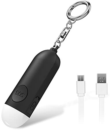 Ninonly Alarme de Poche Rechargeable, Auto-défense Personnel Indispensable avec Une Sirène Anti-agression de 130 DB et Lumière LED, pour Femmes, Enfants et Personnes agées, Noir