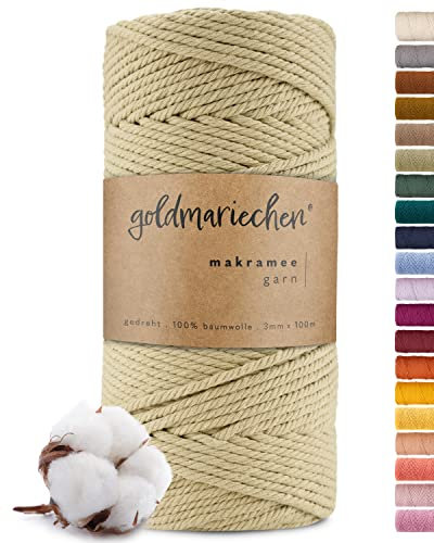 goldmariechen Premium Makramee Garn (Champagner) | 3mm x 100m | 100% Baumwolle | plastikfreie Verpackung | Makramee Baumwollgarn für DIY Handwerk
