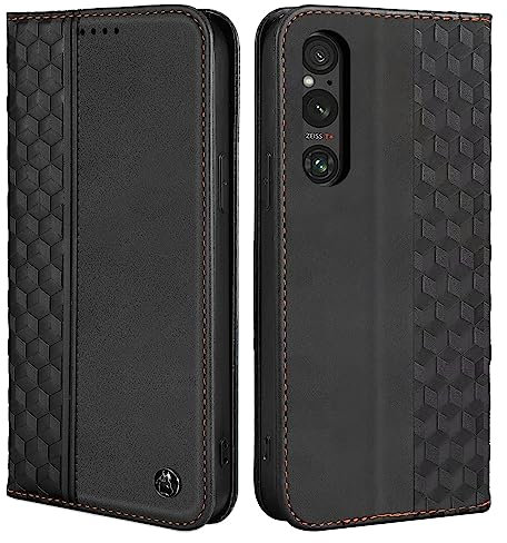 CXTcase Schutzhülle für Sony Xperia 1 V, PU-Leder, Magnetverschluss, Flip Case für Sony Xperia 1 V, Schwarz