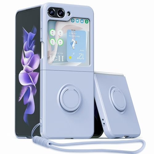UEEBAI Hülle für Samsung Galaxy Z Flip 5 5G, Ultra Dünn Silikon Handyhülle mit 360 Grad Drehbarer Ringhalter Handschlaufe Magnetische Autohalterung Schutzhülle TPU Bumper Cover - Himmel Blau