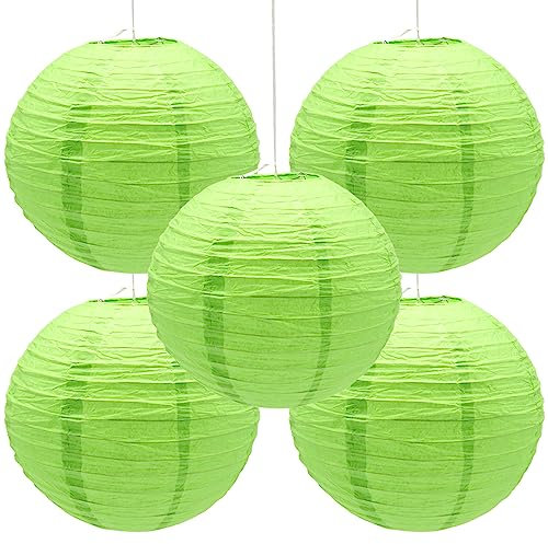 Hocansen 5 Stück Papierlaterne 12in Rund Papier Laterne Dekoration Ballform Papier Lampions für Party Hochzeit Garten Deko (DL/Grass Green)