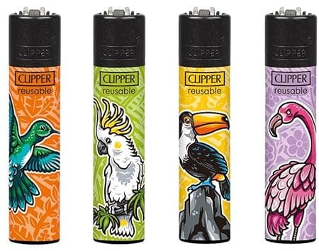 Clipper Feuerzeug Varianten 4er set's Lighter mit Kugelschreiber (Paradiesvogel)